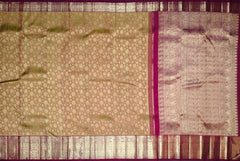 Light Brown Kanchipuram Silk Saree with Sunflower Jacquard and Maroon Border – A Warm Embrace of Heritage Weaves