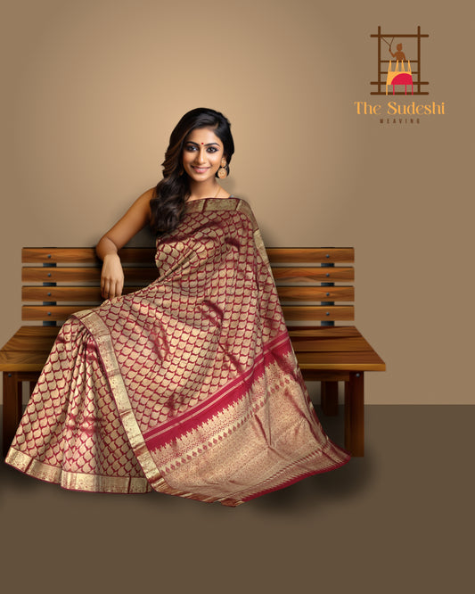 Red Mango Motif Jacquard Kanchipuram Silk Saree – A Classic Symbol of Prosperity and Power