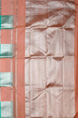 Peach and Sea Green Block Checks Kanchipuram Silk Saree – A Playful Symphony of Pastels and Heritage