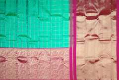 Sea Green Kanchipuram Silk Saree with Long Floral Wave Design Border – Nature-Inspired Elegance in Every Drape