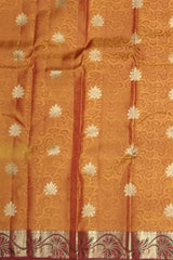 Rust Orange Kanchipuram Silk Saree with Red Floral Jacquard – A Fiery Expression of Tradition and Elegance