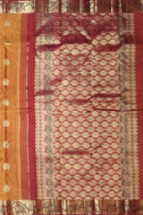Rust Orange Kanchipuram Silk Saree with Red Floral Jacquard – A Fiery Expression of Tradition and Elegance