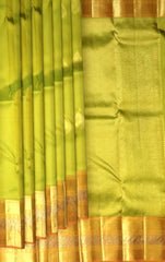 Dual-Tone Greenish Yellow Bhutta Kanchipuram Silk Saree with Self Border