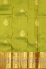 Dual-Tone Greenish Yellow Bhutta Kanchipuram Silk Saree with Self Border