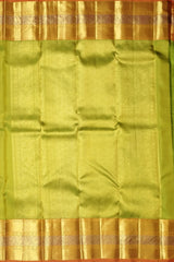 Dual-Tone Greenish Yellow Bhutta Kanchipuram Silk Saree with Self Border