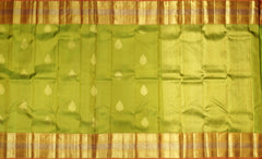 Dual-Tone Greenish Yellow Bhutta Kanchipuram Silk Saree with Self Border