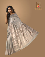 Light Beige Bhutta Kanchipuram Silk Saree with Copper Zari Highlights