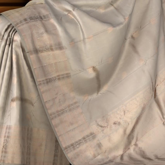 Light Beige Bhutta Kanchipuram Silk Saree with Copper Zari Highlights