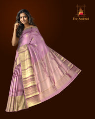 Lotus Pink Large Tear-Shaped Motif Kanchipuram Silk Saree