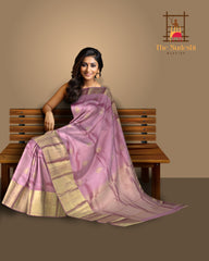 Lotus Pink Large Tear-Shaped Motif Kanchipuram Silk Saree