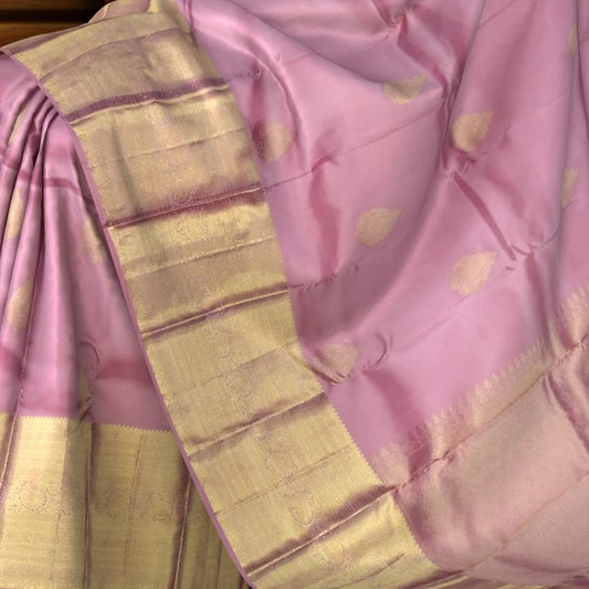 Lotus Pink Large Tear-Shaped Motif Kanchipuram Silk Saree