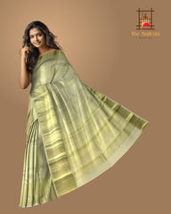 Elegant Beige Self-Jaquard Kanchipuram Silk Saree