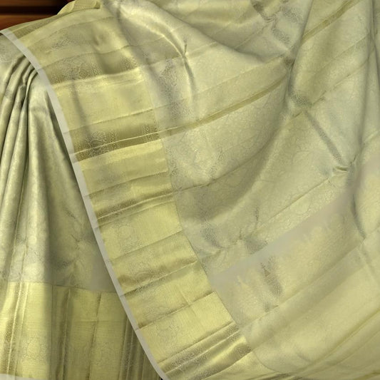 Elegant Beige Self-Jaquard Kanchipuram Silk Saree