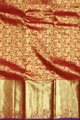 Red Kanchipuram Silk Saree with Royal Blue Elephant and Floral Jaquard