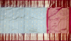 Steel Grey Kanchipuram Silk Saree with Silver and Gold Bhuttas and Terracotta Border