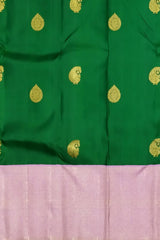 Dark Green Annam Bhutta Kanchipuram Silk Saree with Light Pink Pallu