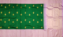 Dark Green Annam Bhutta Kanchipuram Silk Saree with Light Pink Pallu