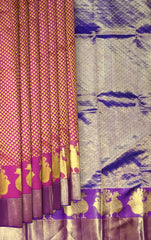 Pink Mango Jaquard Kanchipuram Silk Saree with Purple Pallu