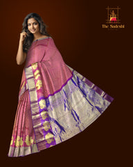 Pink Mango Jaquard Kanchipuram Silk Saree with Purple Pallu