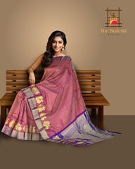 Pink Mango Jaquard Kanchipuram Silk Saree with Purple Pallu