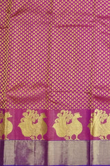 Pink Mango Jaquard Kanchipuram Silk Saree with Purple Pallu