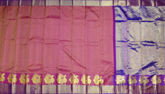 Pink Mango Jaquard Kanchipuram Silk Saree with Purple Pallu