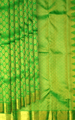 Parrot Green Jaquard Kanchipuram Silk Saree with Tear Motifs