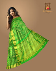 Parrot Green Jaquard Kanchipuram Silk Saree with Tear Motifs