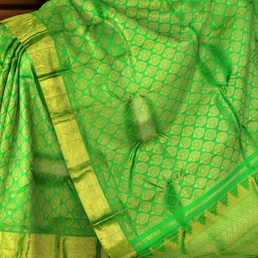 Parrot Green Jaquard Kanchipuram Silk Saree with Tear Motifs