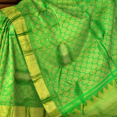 Parrot Green Jaquard Kanchipuram Silk Saree with Tear Motifs