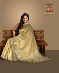 Sandalwood-Colored Vertical Bhutta Kanchipuram Silk Saree