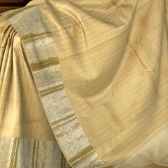 Sandalwood-Colored Vertical Bhutta Kanchipuram Silk Saree