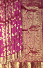 Classic Pink Flower-Wave Motif Kanchipuram Silk Saree