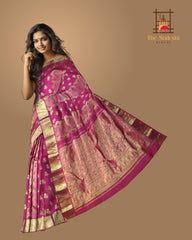 Classic Pink Flower-Wave Motif Kanchipuram Silk Saree