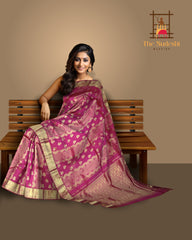 Classic Pink Flower-Wave Motif Kanchipuram Silk Saree