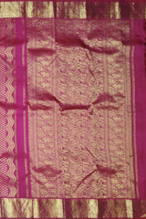 Classic Pink Flower-Wave Motif Kanchipuram Silk Saree