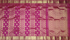 Classic Pink Flower-Wave Motif Kanchipuram Silk Saree