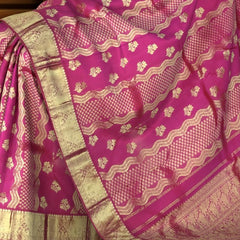 Classic Pink Flower-Wave Motif Kanchipuram Silk Saree