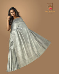 Silver Grey Self-Jaquard Kanchipuram Silk Saree
