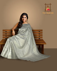 Silver Grey Self-Jaquard Kanchipuram Silk Saree