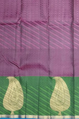 Plum Mango Motif Kanchipuram Silk Saree with Green Border and Blue Pallu
