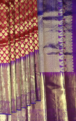 Pink Tear Bhutta Kanchipuram Silk Saree with Purple Border