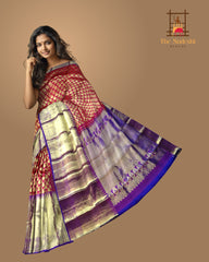 Pink Tear Bhutta Kanchipuram Silk Saree with Purple Border