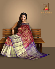 Pink Tear Bhutta Kanchipuram Silk Saree with Purple Border