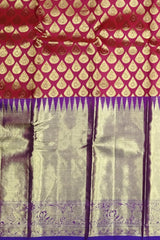 Pink Tear Bhutta Kanchipuram Silk Saree with Purple Border