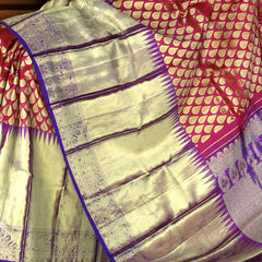 Pink Tear Bhutta Kanchipuram Silk Saree with Purple Border