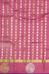 Tomato Pink Vertical Bhutta Kanchipuram Silk Saree with Royal Blue Accents