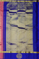 Tomato Pink Vertical Bhutta Kanchipuram Silk Saree with Royal Blue Accents