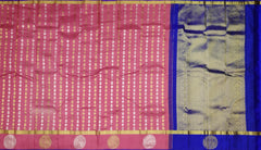 Tomato Pink Vertical Bhutta Kanchipuram Silk Saree with Royal Blue Accents