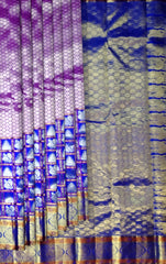 Purple Annam Checks Border Kanchipuram Silk Saree with Royal Blue Finish